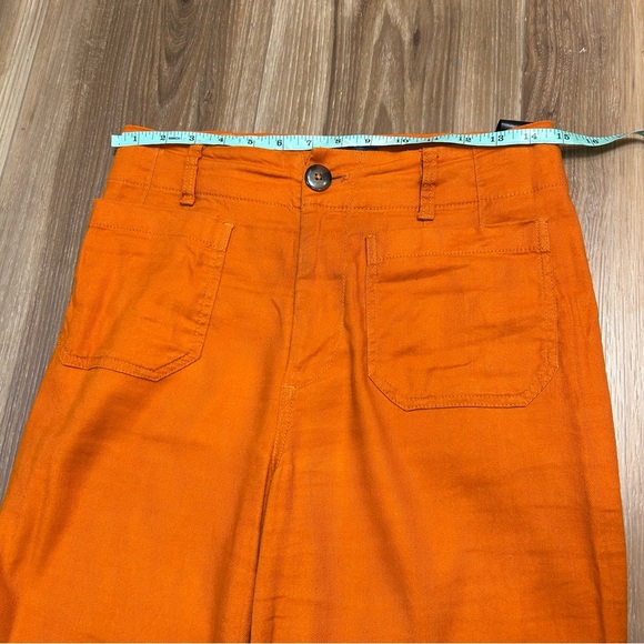 Anthropologie Maeve Colette orange linen blend crop wide leg pants size 2 - Picture 8 of 8